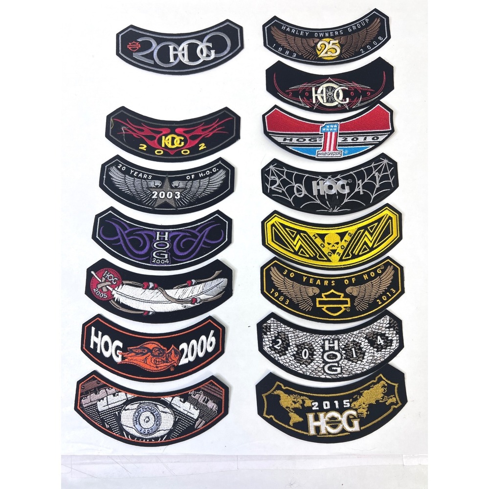 Harley Owners Group HOG Rocker Patches‎ Lot 2000-2015 Missing 2001 15pc Set